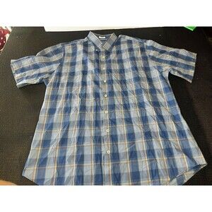 Peter Millar‎ Shirt Mens XL Button Front Down Short Sleeve Blue Plaid